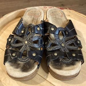 Dansko Flower Weave Black Wooden Heel Sandals size 38